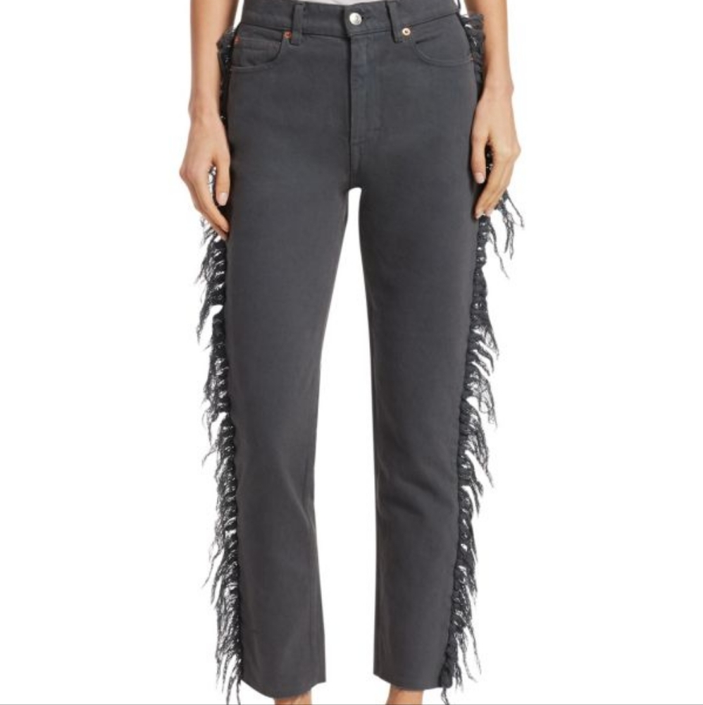 NWT IRO Paris Movement Fringe-Trimmed Cropped Jeans Size 27